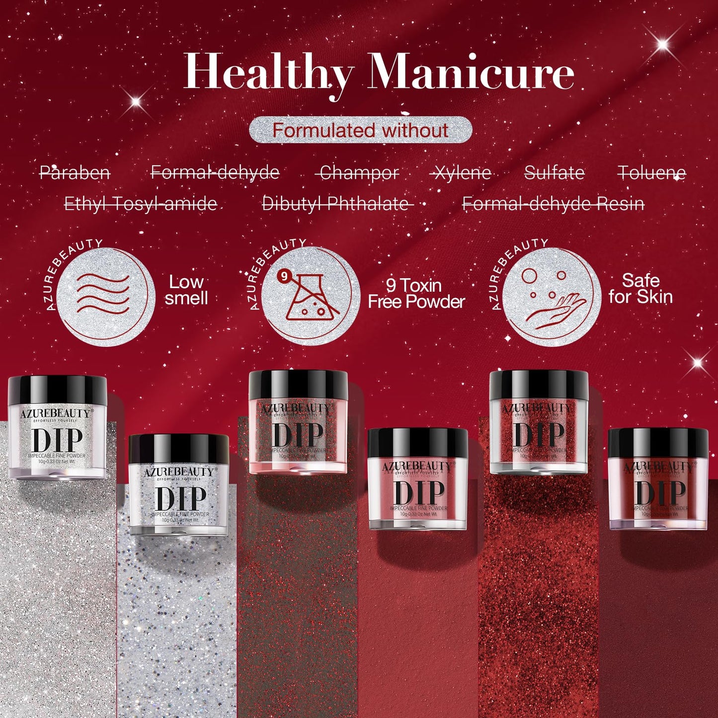 AZUREBEAUTY Dip Powder Set, 6 Colors Burgundy Red Dipping Powder Starter Kit French Nail Art Manicure DIY Salon Gifts for Women,No Need Nail Lamp Cured