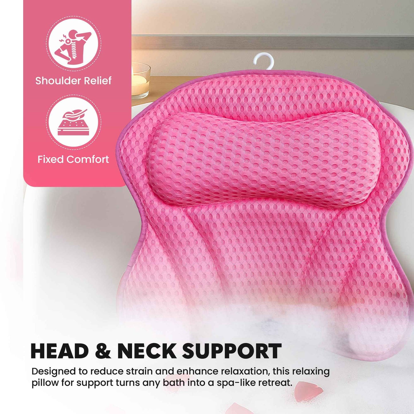 Bath Pillow for Tube - Relaxing Bath Pillows for Head and Neck, Relaxation Gifts for Women, Bathtub Pillow with Suction Cups, Spa Day Essentials, Bath Tub Accessories