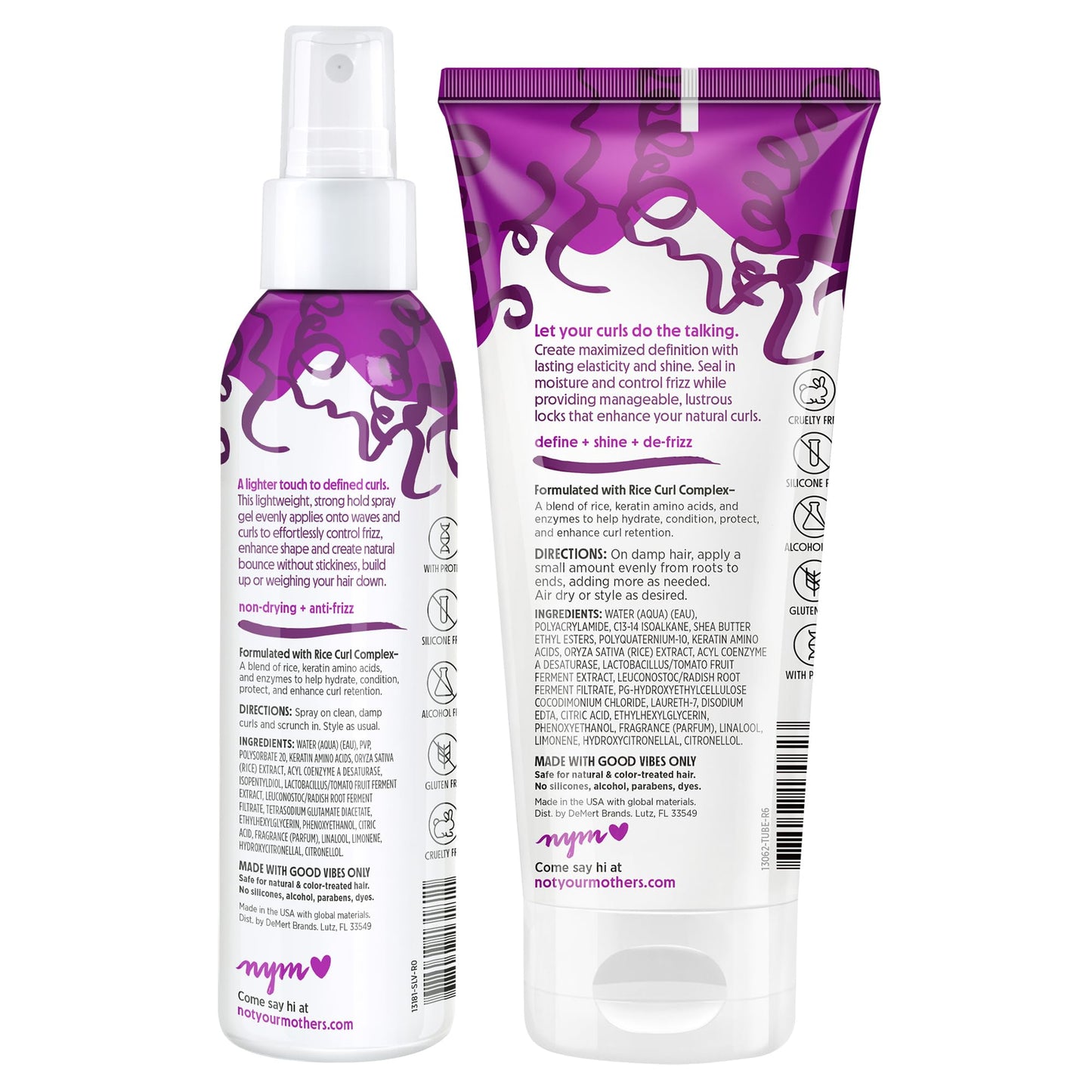 Not Your Mother's Curl Talk Defining Spray Gel and Defining Cream (2-Pack) - Formulated with Rice Curl Complex - For All Curly Hair Types