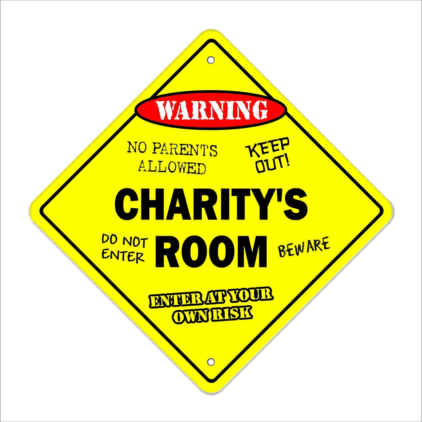 Charity's Room Sign Crossing Zone Xing | Indoor/Outdoor | 12" Tall Kids Bedroom Decor Door Children's Name boy Girl