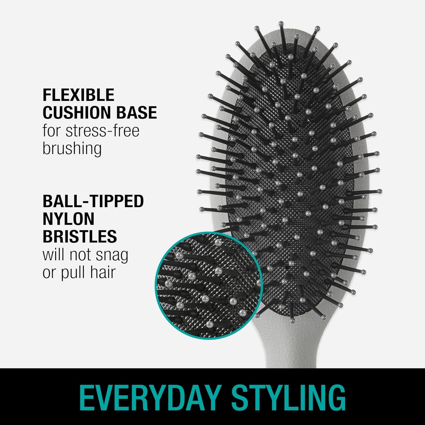 CONAIR Men Hair Brush, Men’s Detangler Brush for Everyday Brushing and All Hair Types, Flexible Cushion Base with Ball-Tipped Bristles Won’t Snag or Pull, Black