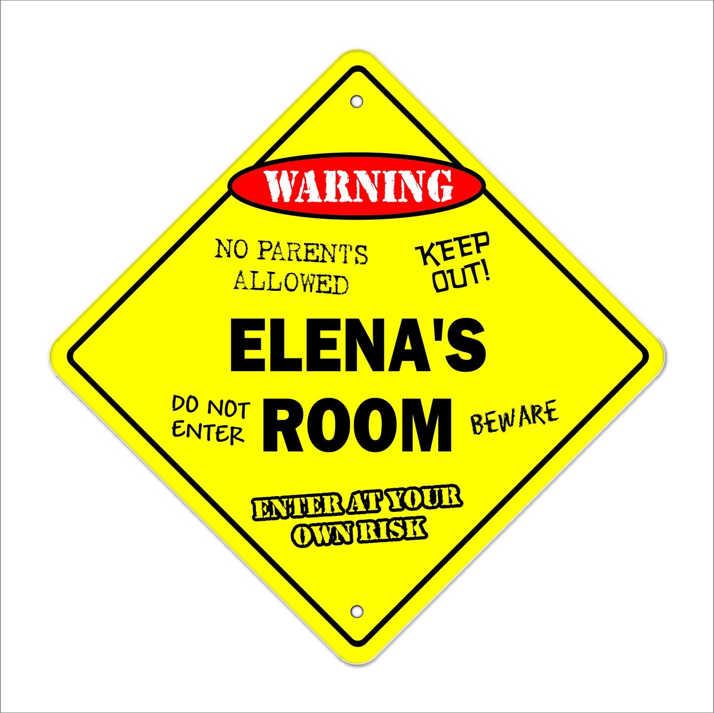 Elena's Room Sign Crossing Zone Xing | Indoor/Outdoor | 12" Tall Kids Bedroom Decor Door Children's Name boy Girl