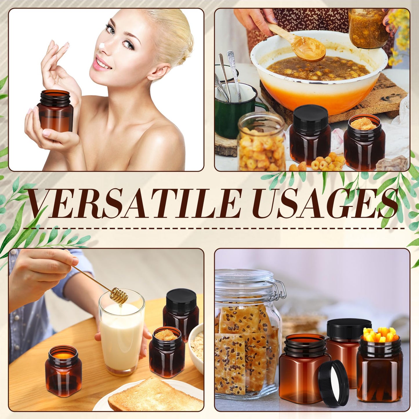 Tanlade 40 Pcs 4 oz Plastic Jars with Lids Round Cosmetic Containers Refillable Containers for Powder Liquid Food Storage Kitchen Cosmetic Lotion Ointments Creams Essential Oil (Amber)
