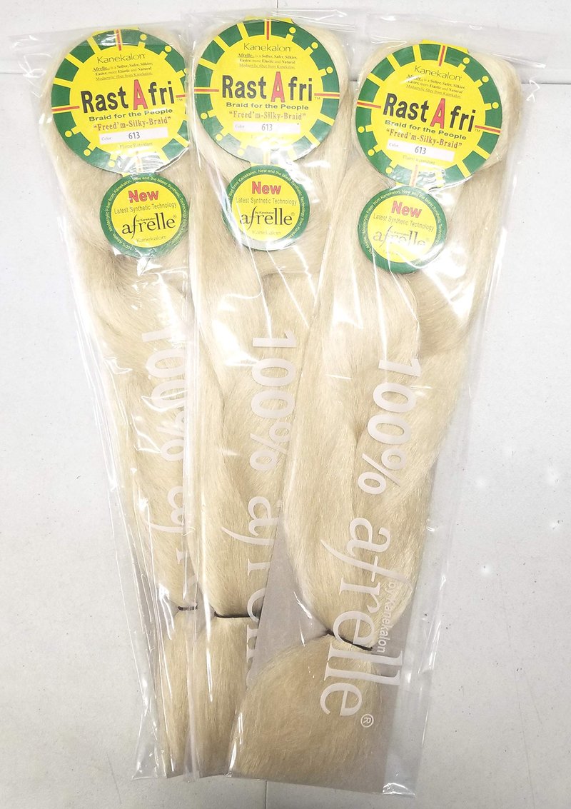 RastAfri AFB Silky Synthetic Braiding Hair Extensions, Soft Silky Texture for Braiding, Twists & Protective Hairstyles, Lightweight and Tangle Resistant, Color #613 Platinum Blonde, 3 Pack