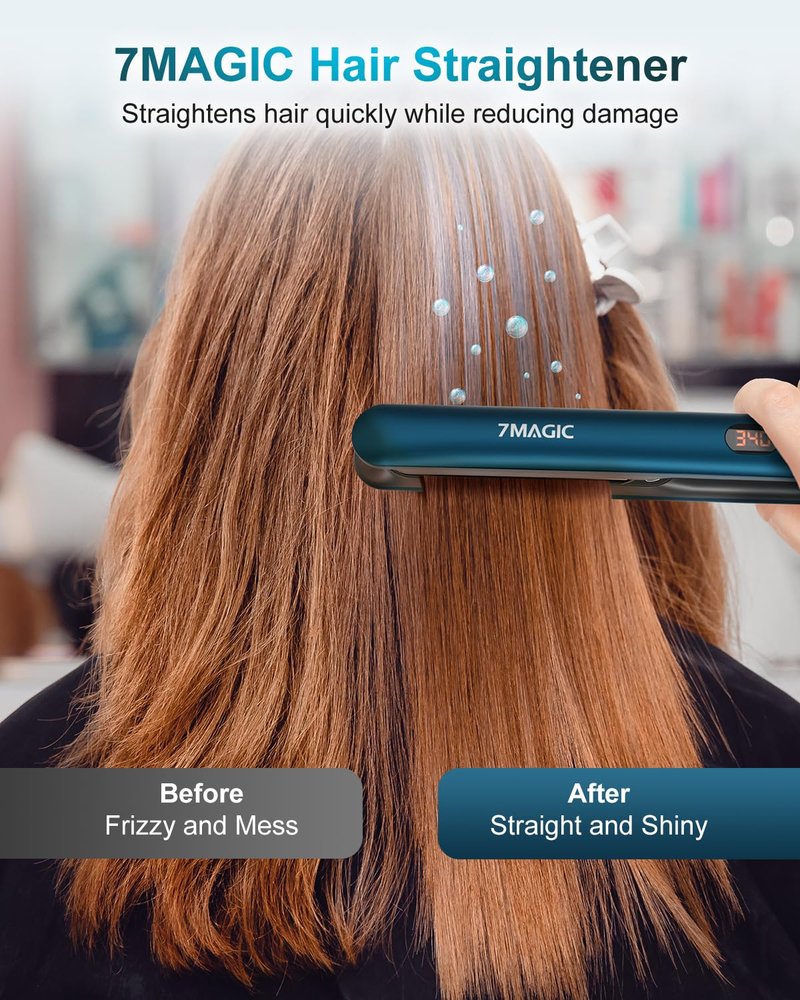7MAGIC Hair Straightener 1 Inch Flat Iron Titanium Ceramic, Professional 2 in 1 Styling Tool with Fast Heat Up, Anti-Frizz Ionic & Floating Plates for Smooth Shiny Hair on All Hair Types
