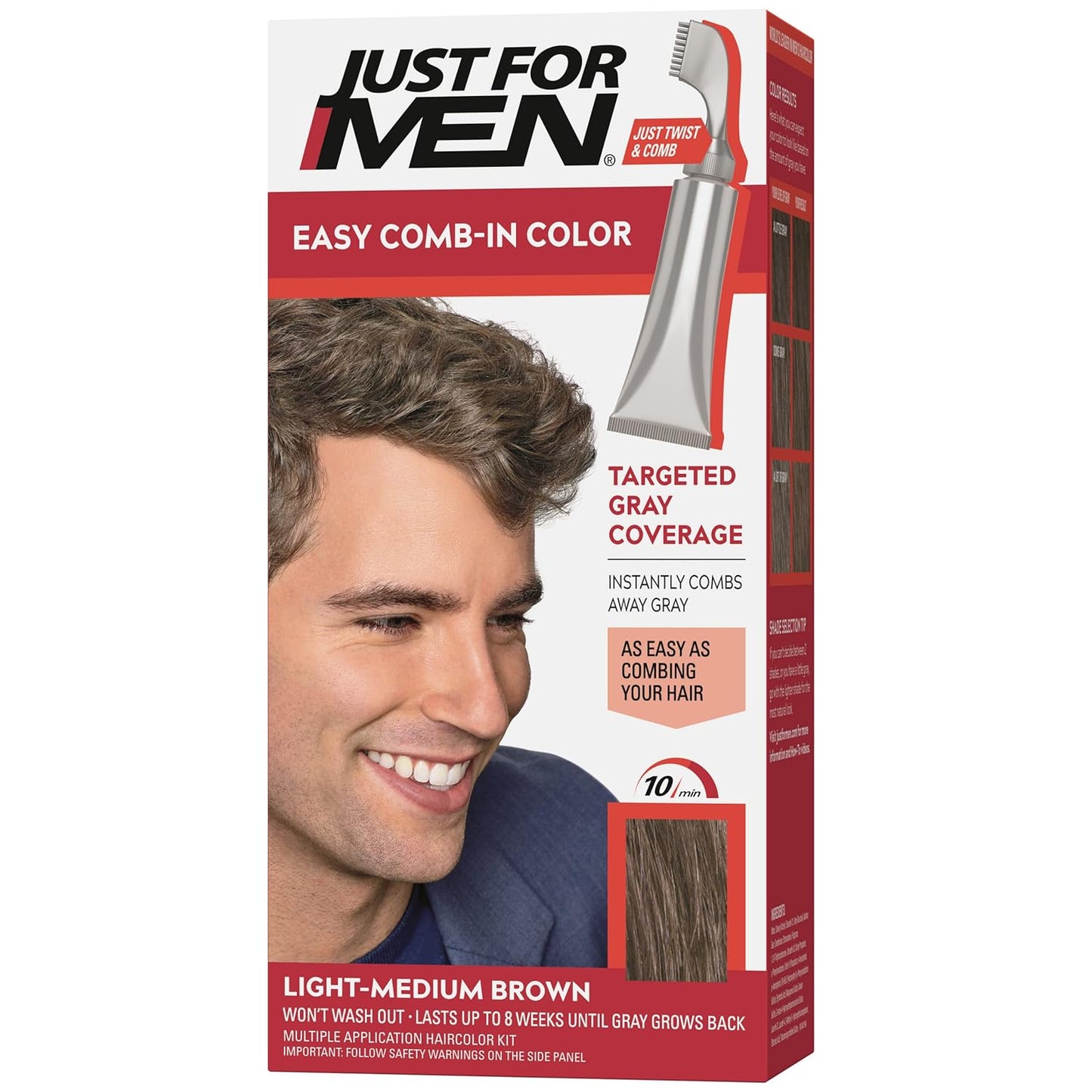 Just For Men Easy Comb-In Color Mens Hair Dye, Easy No Mix Application with Comb Applicator - Medium-Dark Brown, A-40, Pack of 1