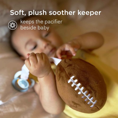 Smilo Plush Football Pacifier Holder with 1x Smilo Orthodontic Silicone Pacifier - American Football Plush Toy with Baby Pacifier Stage 3 (9+ Months) - BPA Free - Genuine American Design