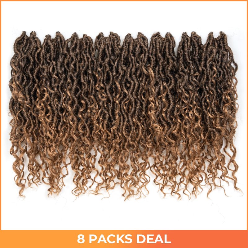 ToyoTress Boho Faux Locs Crochet Hair - 12 Inch 8 Packs Ombre Blonde Bohemian Locs Crochet Hair With Curly Ends for Black Women, Short Pre-looped Synthetic Braiding Hair Extensions(12 Inch, T27-8P)