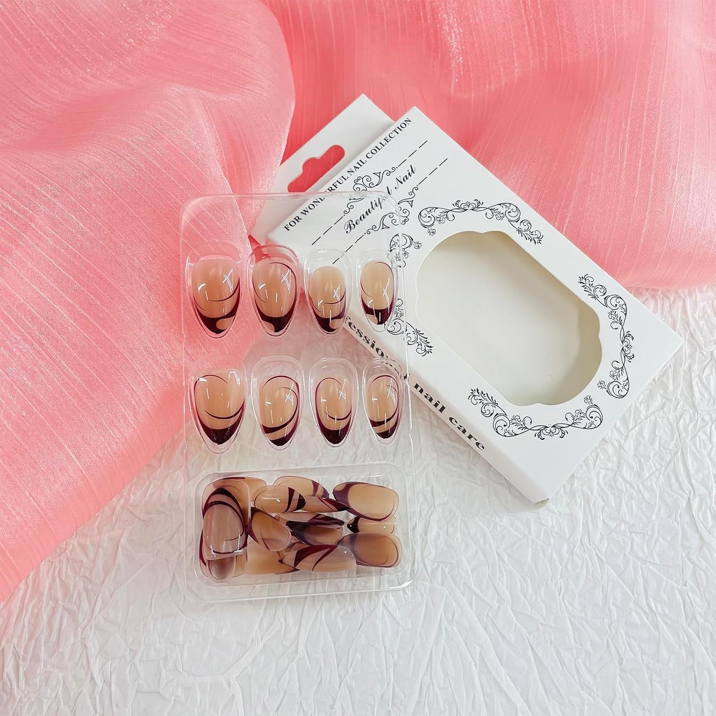 French Tip Almond Press-On Nails with Gold Bow | Reusable Glossy Acrylic False Nails for Women