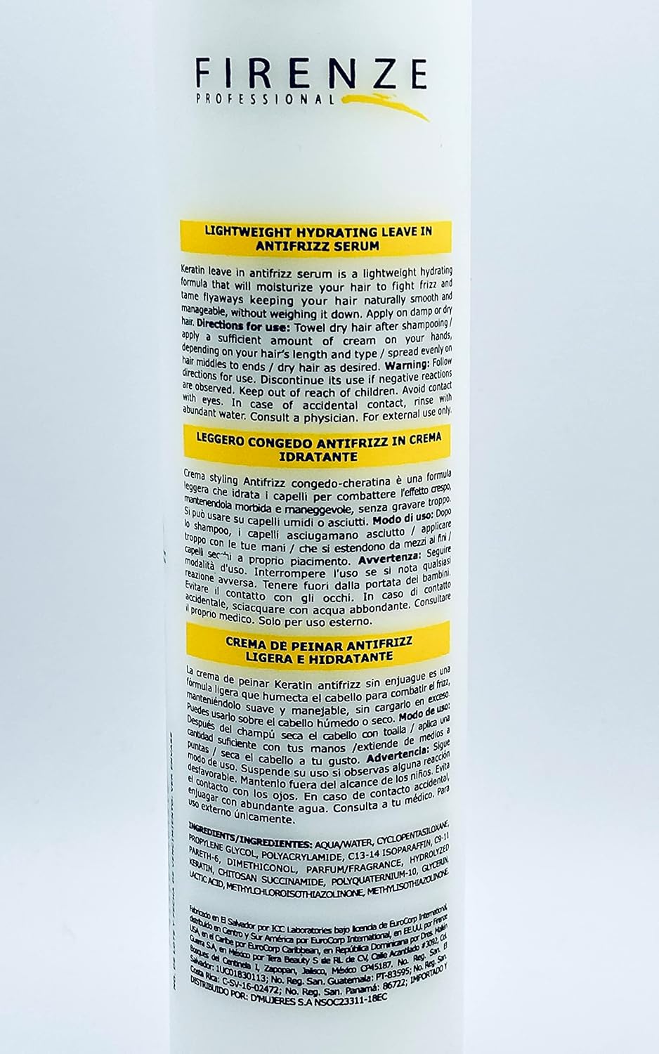 Firenze Keratin Anti-Frizz Serum - Hydrating Smoothing Treatment for Dry Hair | 300ml (10.1 fl oz)