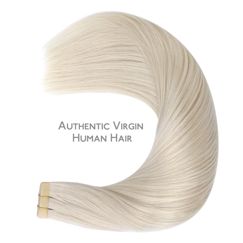 WENNALIFE Tape in Hair Extensions Human Hair, 20pcs 50g 18 inch Platinum Blonde Remy Hair Extensions Straight Human Hair Tape in Extensions Skin Weft Tape Extensions Human Hair