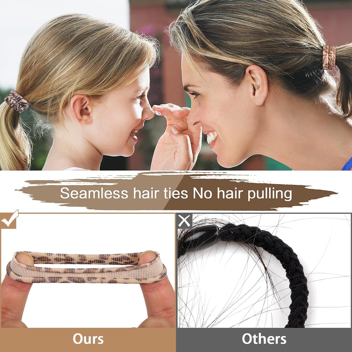 100PCS Black Hair Ties for Women, No Crease No Damage, Seamless Cotton Bands for Thick Thin Hair, Soft Ponytail Holders, Accessories for Girls