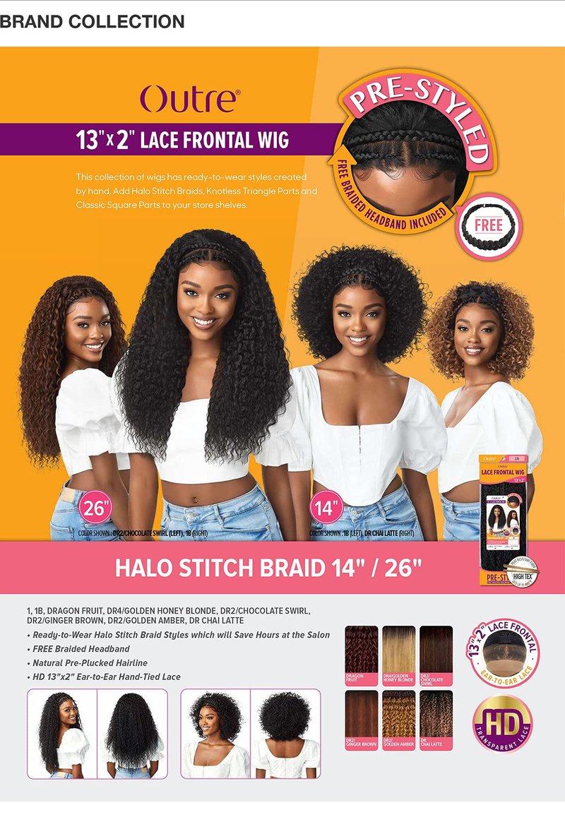 Outre Pre-Styled Synthetic HD 13X2 Lace Frontal Wig - Halo Stitch Braid 14" (DRCHILAT)
