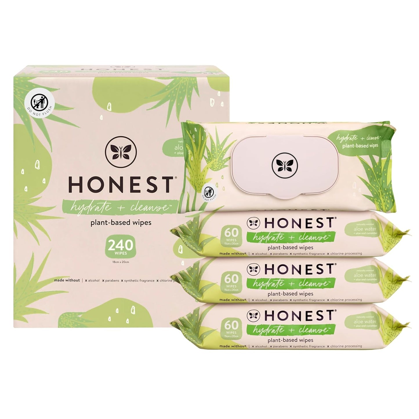 The Honest Company Hydrate + Cleanse Naturally Scented Wipes | Cleansing Multi-Tasking Wipes | 99% Water, Plant Based, Hypoallergenic | Aloe + Cucumber, 60 Count