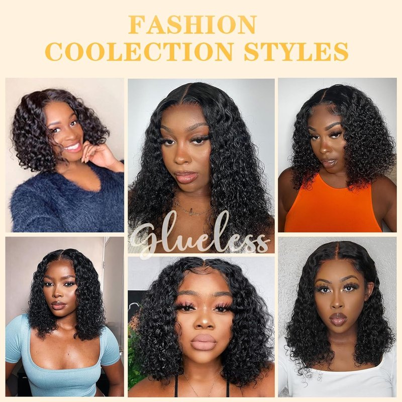Glueless Human Hair Bob Wig - Pre Plucked Deep Wave Curly 12 Inch | 180% Density Lace Closure for Women