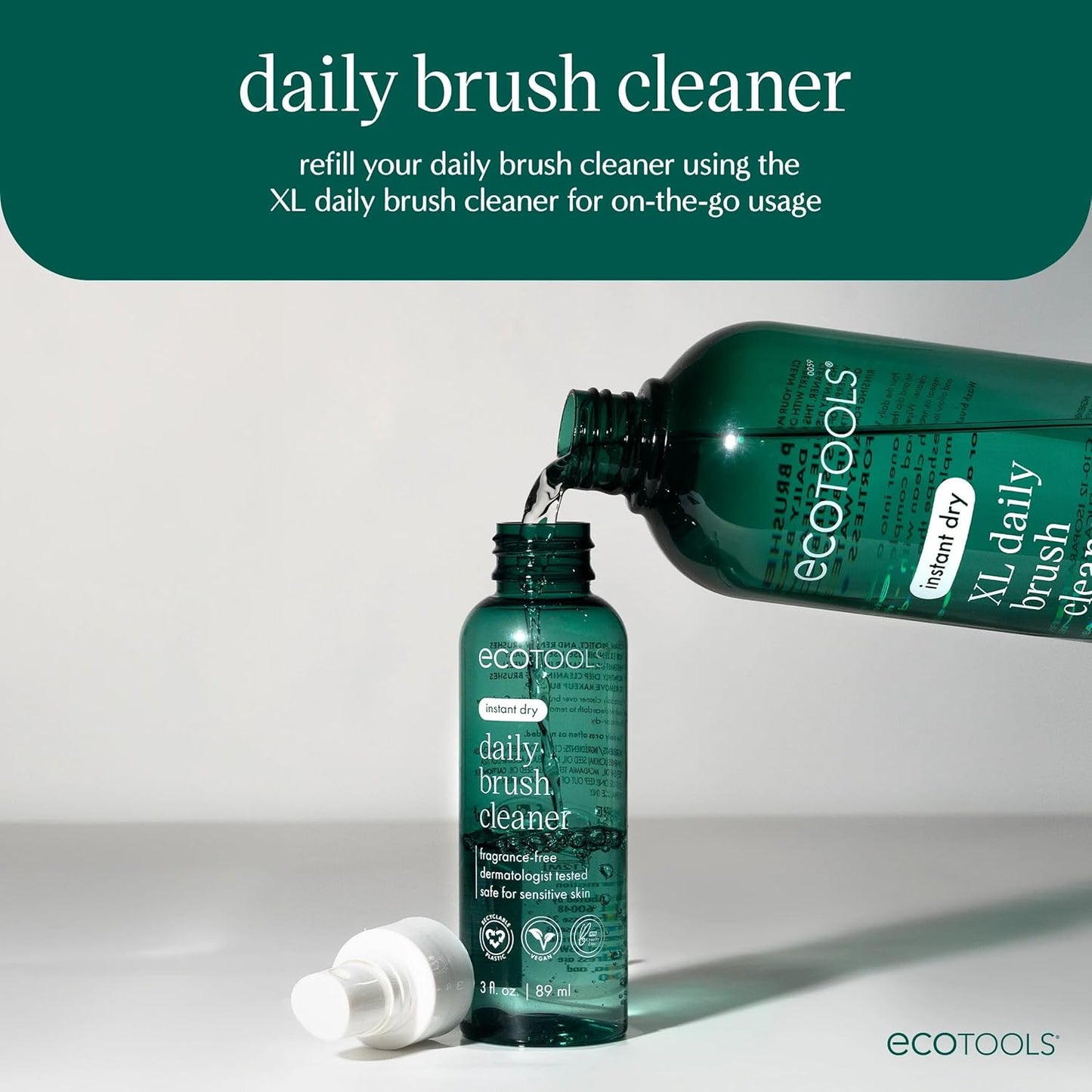 EcoTools Daily Makeup Brush Cleanser Spray, Quick Drying, Fragrance Free & Dermatologist Tested, Travel Size, TSA Approved, Cruelty-Free & Vegan 3 fl oz./89 ml. Bottle
