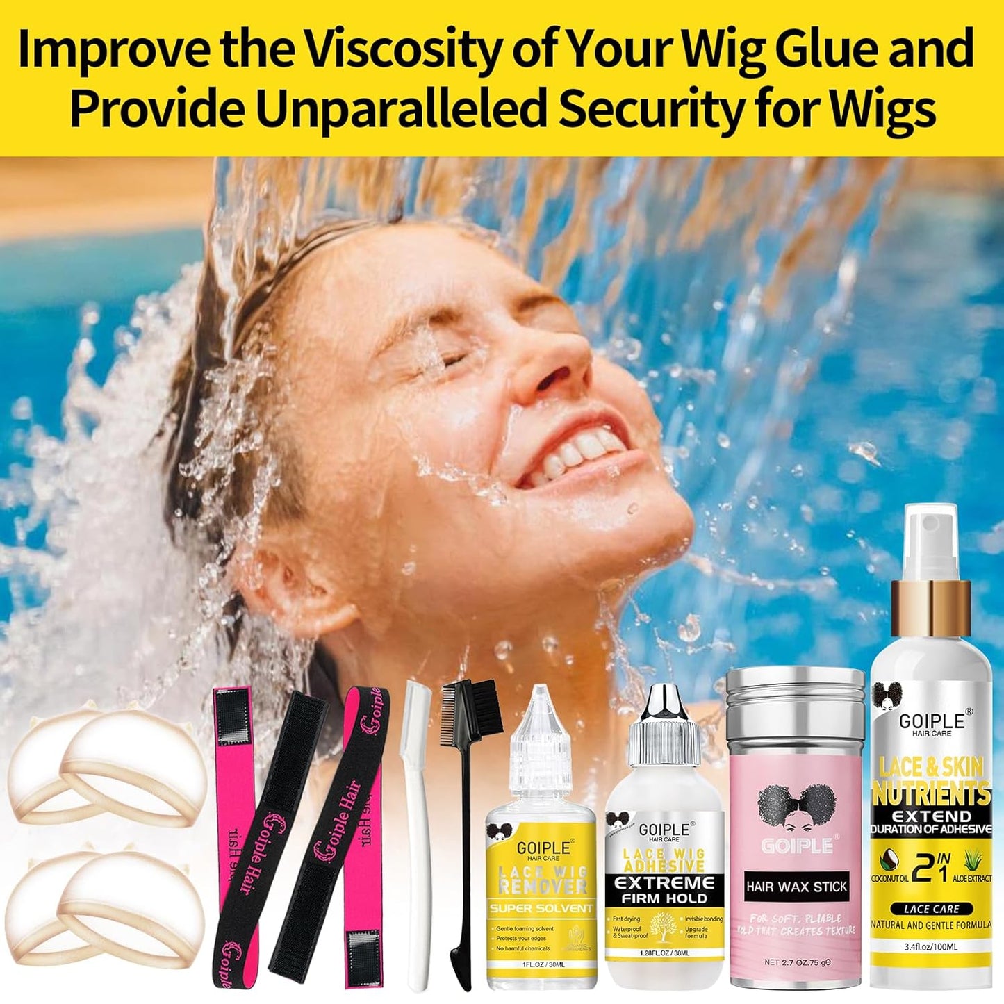 Goiple Wig Glue for Lace Front Wigs, Waterproof Lace Front Wig Glue for Wigs, Strong Hold Transparent Lace Adhesive for Hair Replacement Invisible Hair Bonding Wig Adhesive(1.28 fl oz)