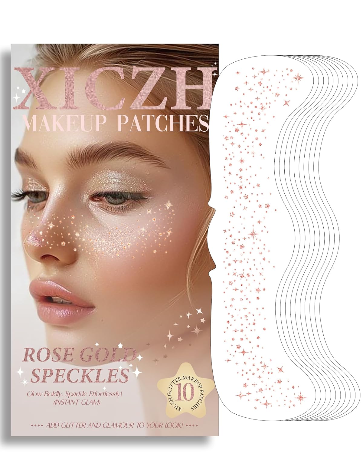 Face Glitter, Gold Temporary Face Tattoos Stickers, Body Face Glitter for Women Girls, Country Concerts Singer Festival Rave Accessories (Gold - 10 pcs)