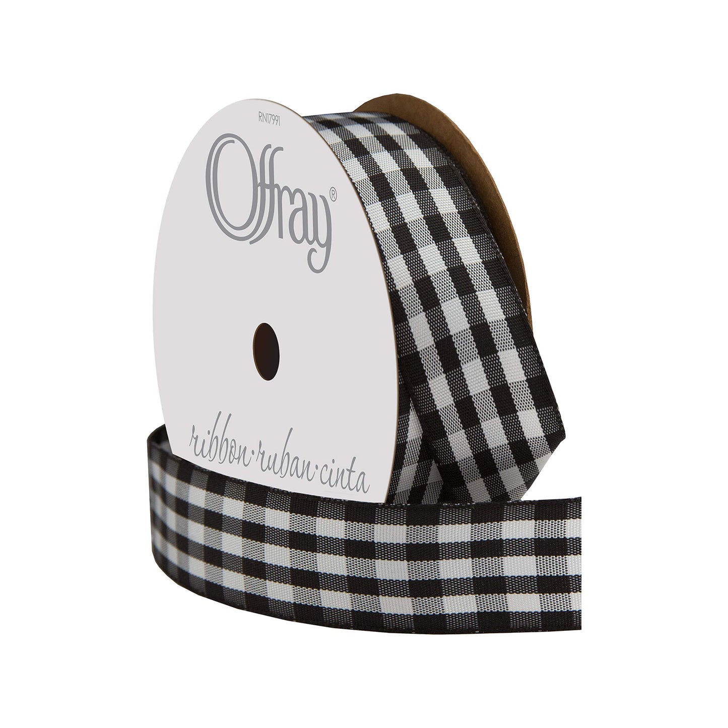 Offray Taffeta Gingham Check Craft Ribbon, 7/8-Inch x 9-Feet, Black