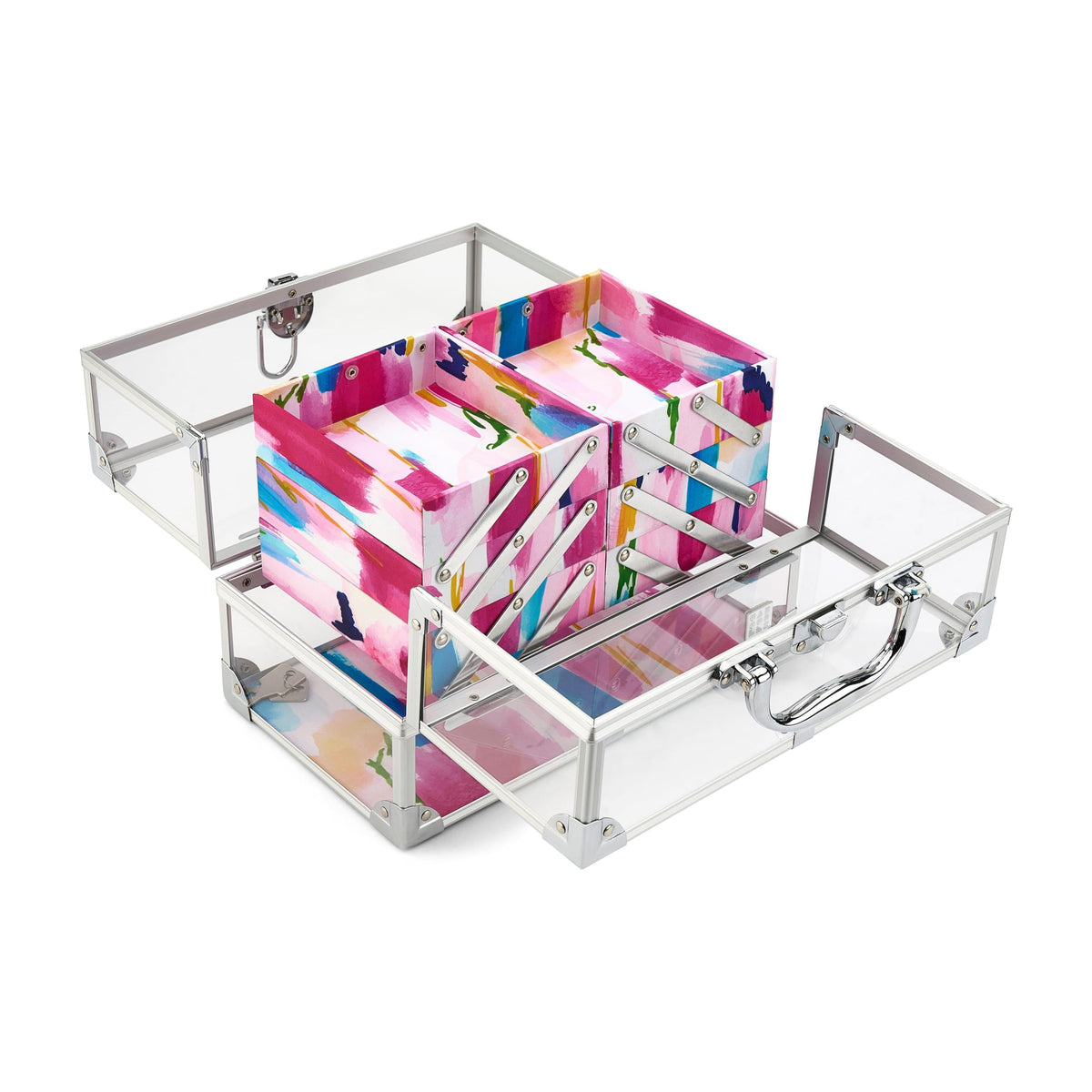 Caboodles Neat Freak Train Case, Watercolor | 6-Tray Cosmetic Organizer with Locking Latch