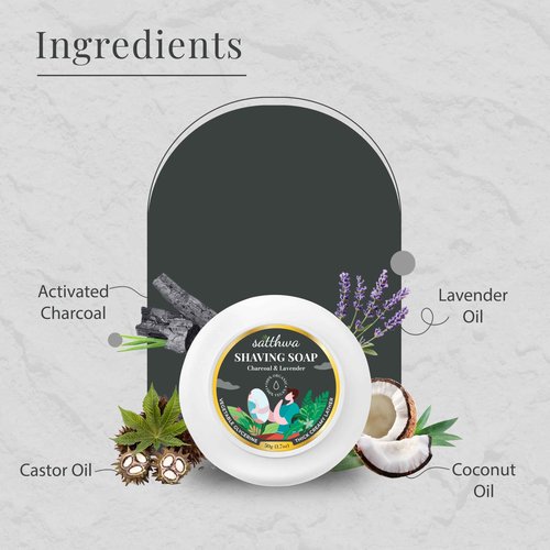 Satthwa Organic Shaving Soap Puck infused with Charcoal & Lavender | Create the Perfect Lather | Excellent for Silky Smooth Shaves | Cleansing & Nourishing, For Men & Women - 50gx2 (1.7oz x2)