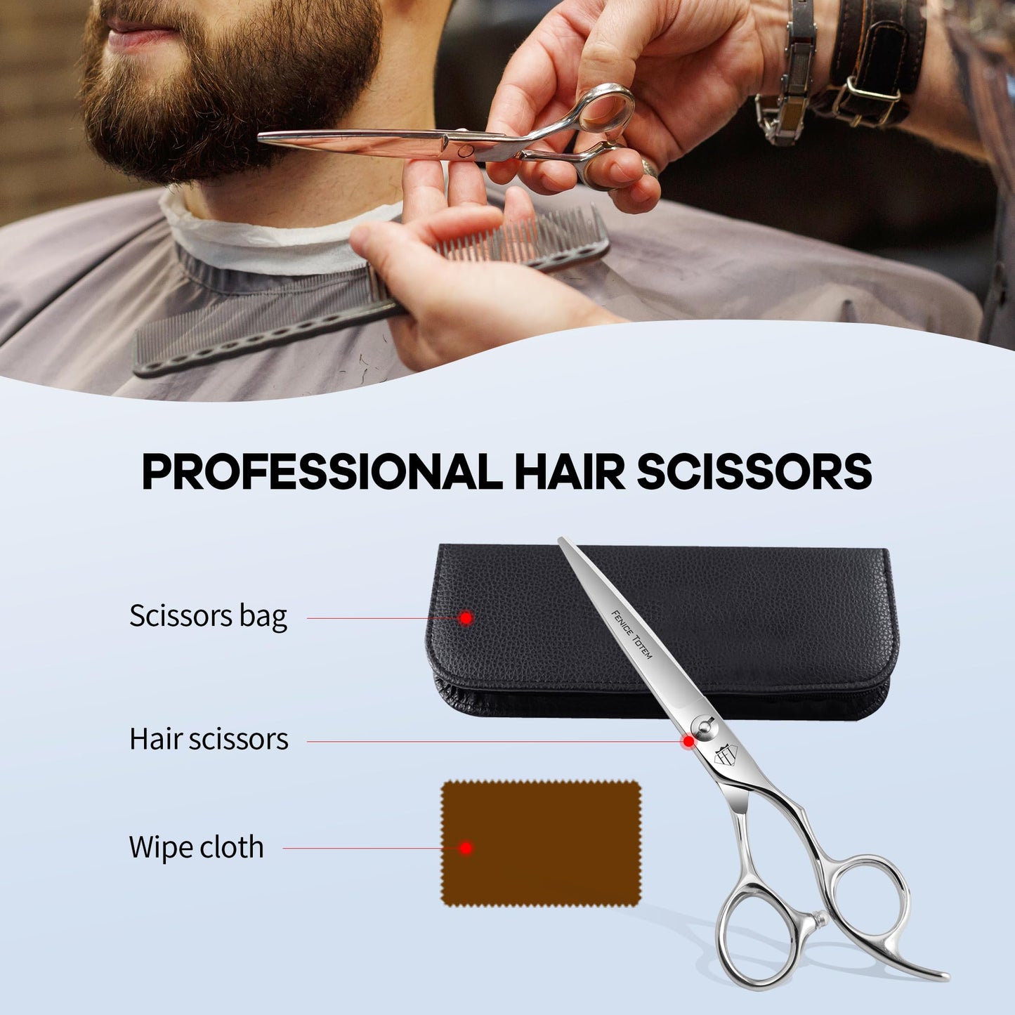 Fenice Totem CNC Hair Scissors, Smooth Mirror Blades, Professional Cutting with Long Lasting Sharpness (Straight)