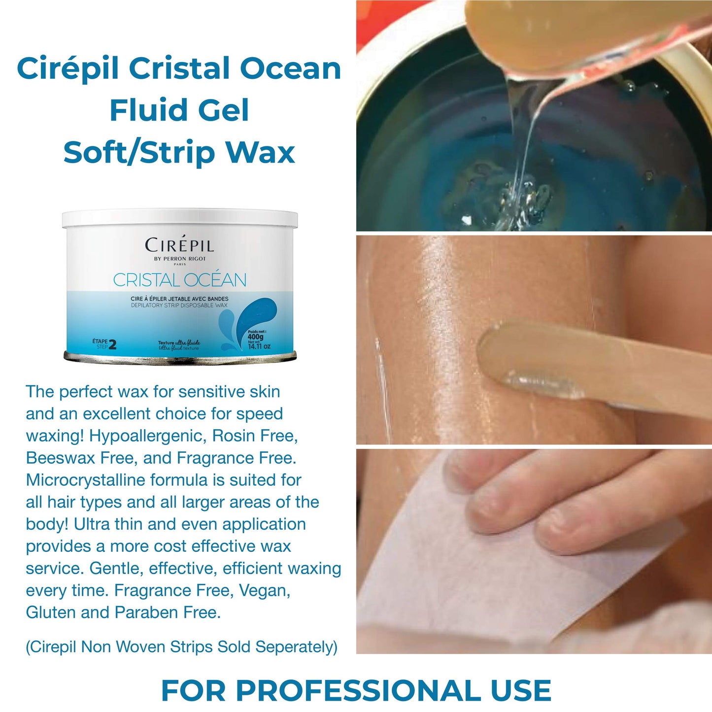 Cirepil - Cristal Ocean - 400g / 14.11 oz Soft Wax Tin - Hypoallergenic, Rosin-Free Strip Wax for Sensitive Skin - Unscented Professional Hair Removal Refill for Legs, Arms, and Back