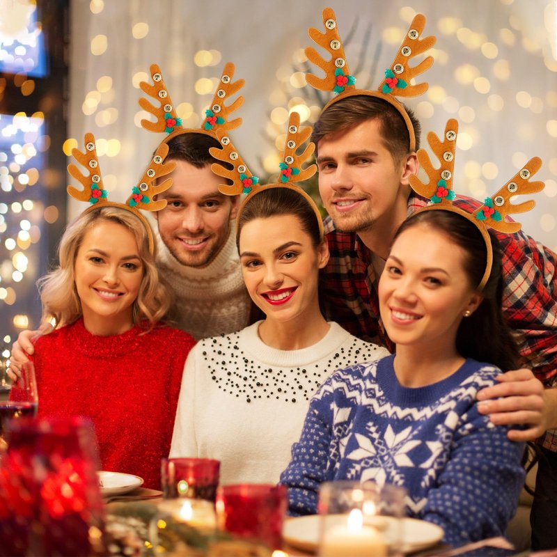 Riceshoot 24 Pcs Christmas Antler Headband Reindeer Headband Deer Plush Ear Antler Hair Hoop Beauty Accessory for Xmas Party