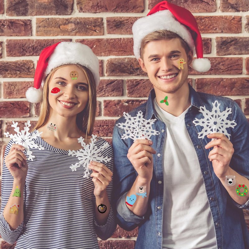 Nosiny 240 Pcs Glitter Christmas Temporary Tattoos Winter Tattoos Bulk Merry Christmas Tattoo Stickers Xmas Tree Snowman Penguin Stocking Stuffers for Eve Gifts Party Favors