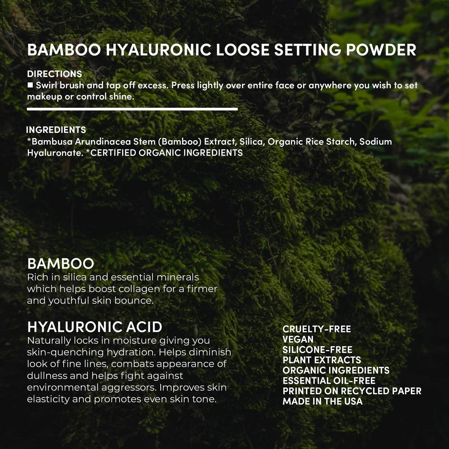 Fitglow Beauty Bamboo Hyaluronic Loose Setting Powder | Translucent Vegan Organic | Weightless Photo Finish | Pore Blurring | Natural Shine & Oil Control Makeup Finishing Powder | .32 oz / 9g