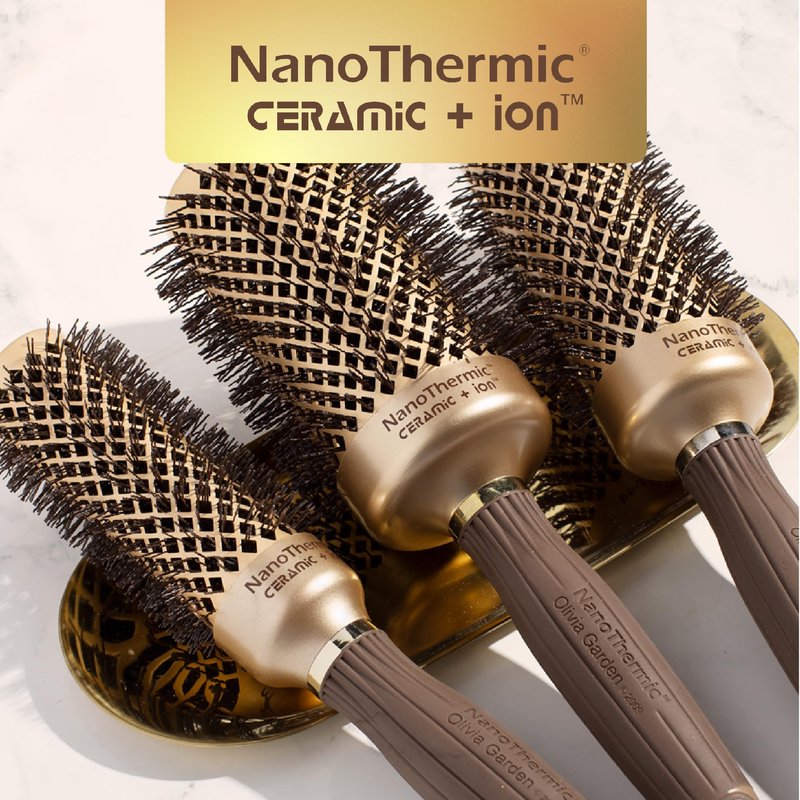 Olivia Garden NanoThermic Ceramic + Ion Round Thermal Hair Brush - Not Electrical - Professional Blowout Brush for Normal to Thick Hair, NT-DL03 3 Piece
