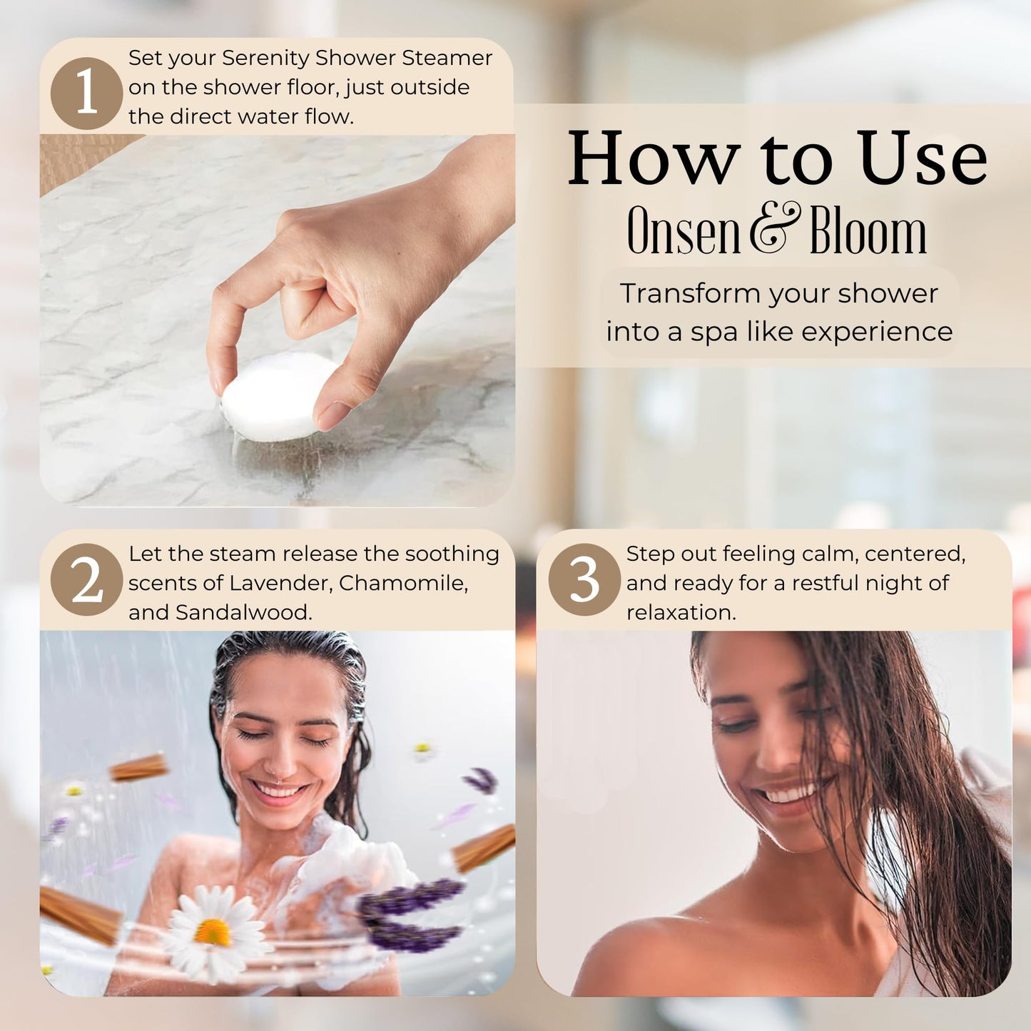 Serenity Aromatherapy Shower Steamers 15-Pack – Lavender, Chamomile & Sandalwood Essential Oils –Perfect for Relaxation, Stress Relief & Better Sleep – Self-Care Gift for Women & Men