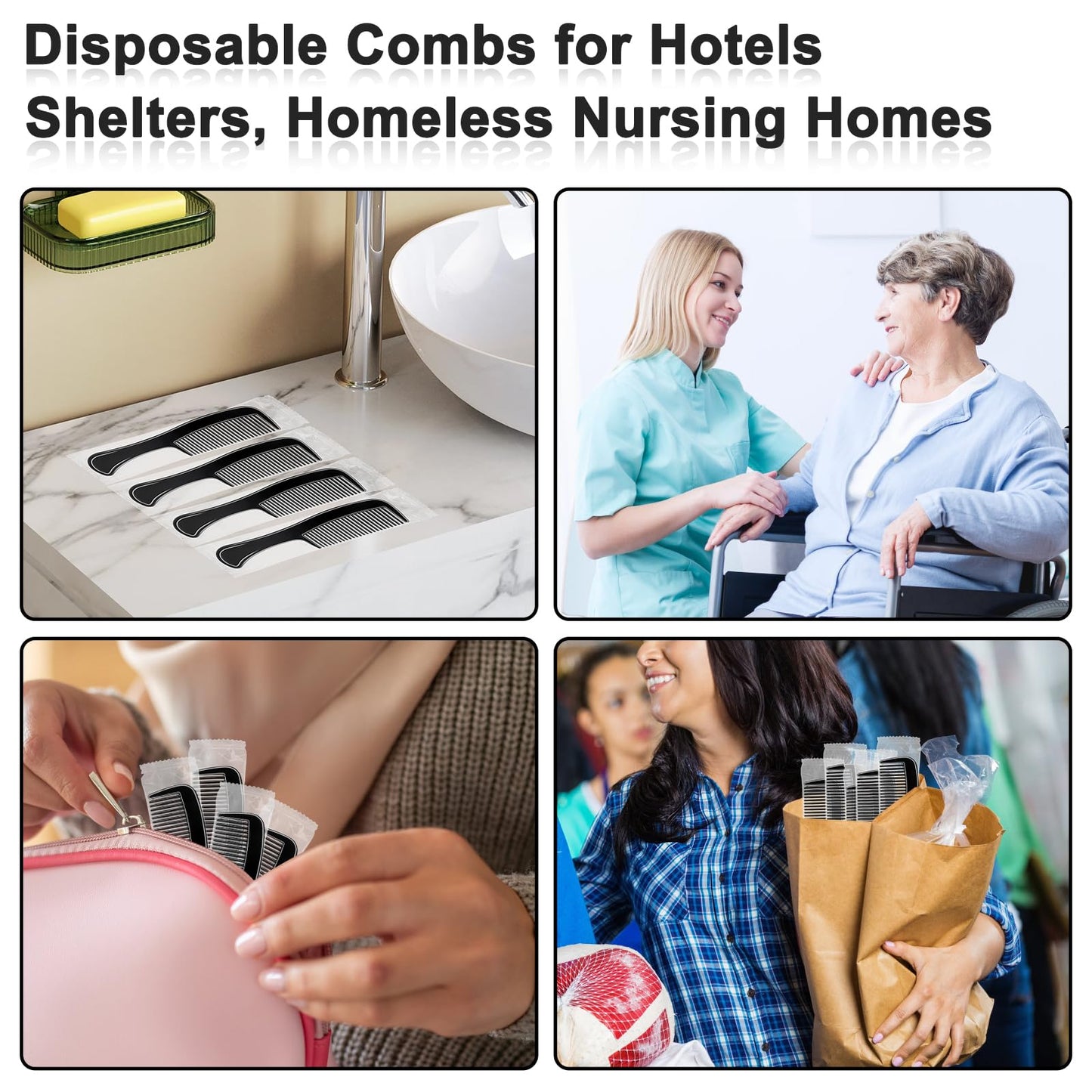 HOFASON 200 Pcs Bulk Hair Combs Individually Wrapped for Women, Kids, Men, Disposable Wide Tooth Comb for Travel, Homeless, Hotel, Shelter, Nursing Home and Church (Black)