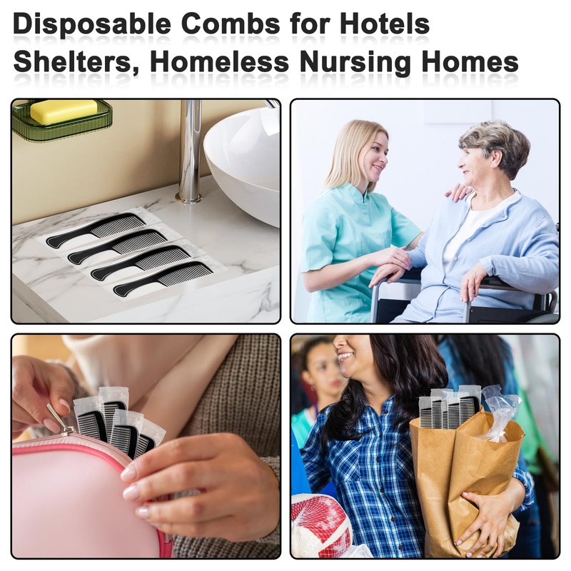 HOFASON 200 Pcs Bulk Hair Combs Individually Wrapped for Women, Kids, Men, Disposable Wide Tooth Comb for Travel, Homeless, Hotel, Shelter, Nursing Home and Church (Black)