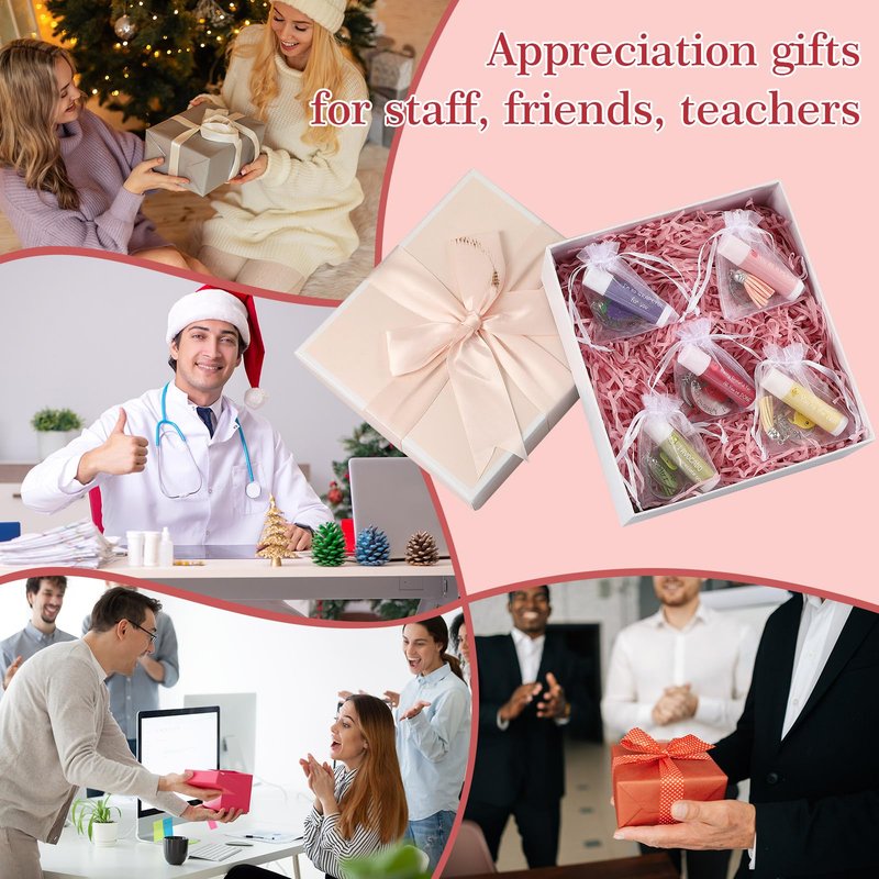 Loetere 30 Sets Moisturizing Lip Balms Bulk Employee Appreciation Gifts with Fruit Pun Keychains and Organza Bags for Coworker Teacher Appreciation Thank You Gifts
