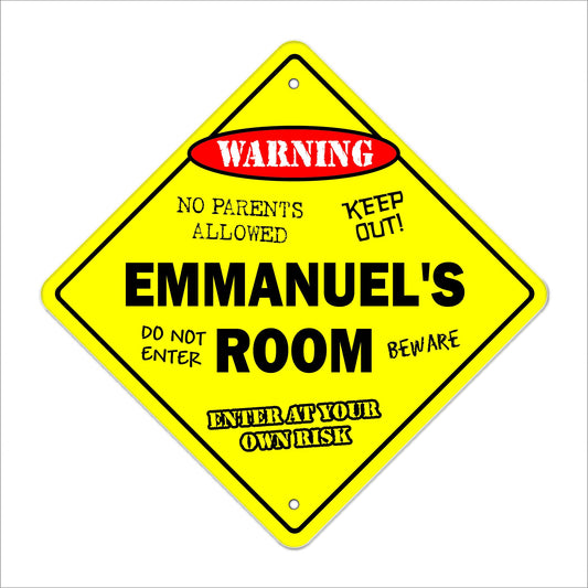 Emmanuel's Room Sign Crossing Zone Xing | Indoor/Outdoor | 12" Tall Kids Bedroom Decor Door Children's Name boy Girl