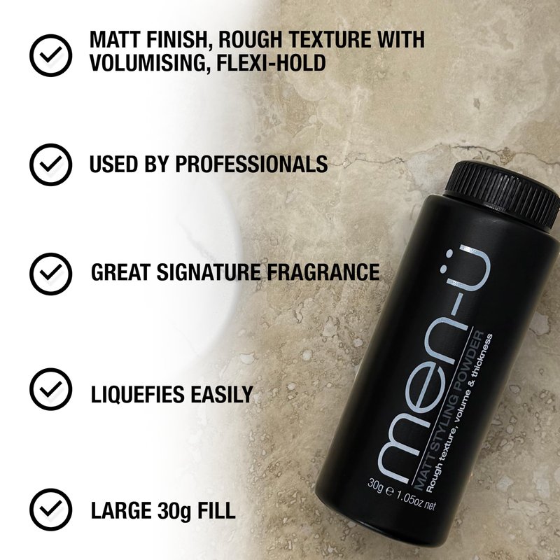 men-ü MATT STYLING POWDER 30G - Rough texture, volume & thickness. Creates a matt finish with flexi-hold