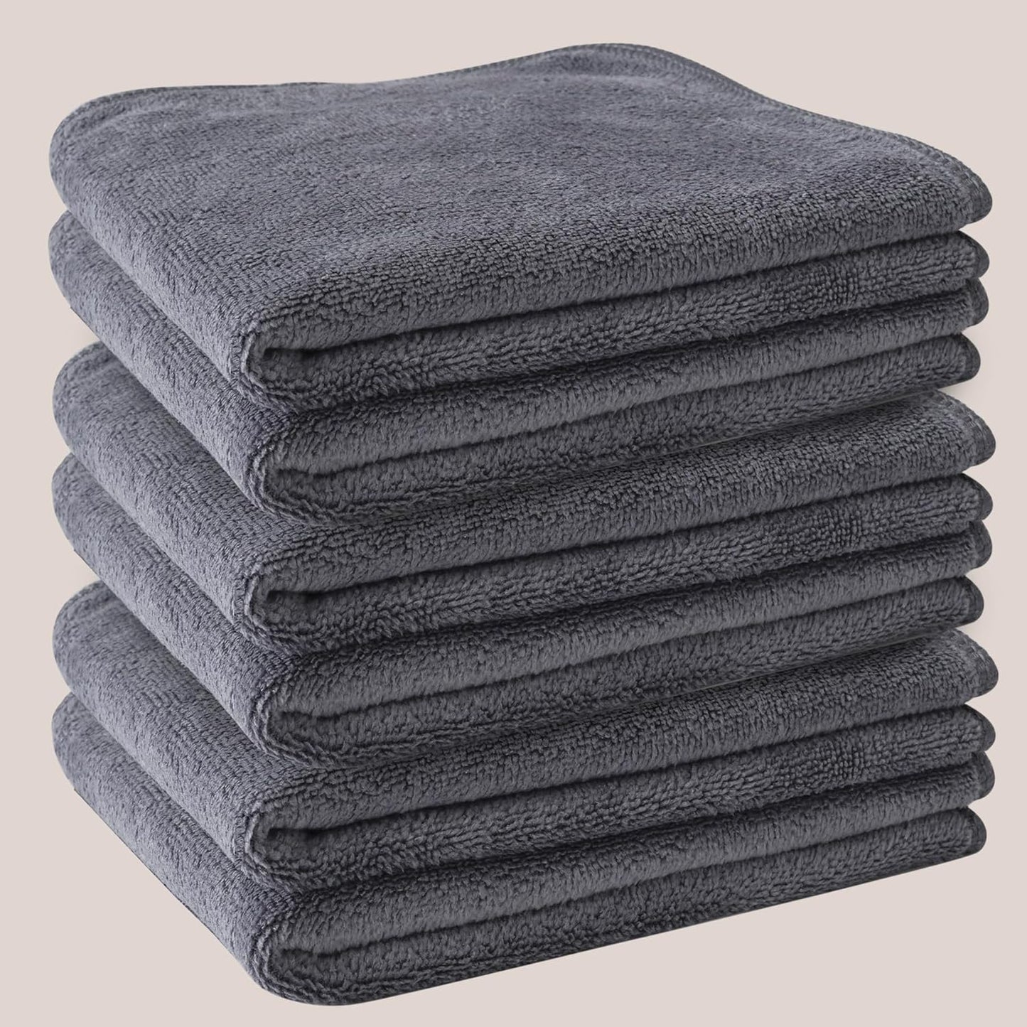 Reusable Makeup Remover Cloths - 12x12 Inch Microfiber Towels | 6 Pack Fast-Drying Grey Face Washcloths