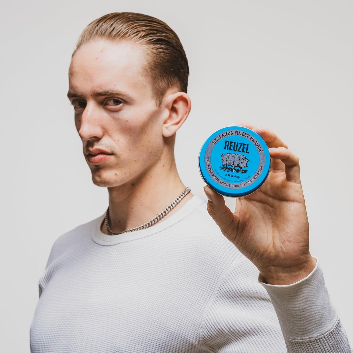 REUZEL Blue Pomade, Strong All Day Hold, Water Soluble Styling, High Shine and Flake Free, Easy To Wash Out, For All Hair Types