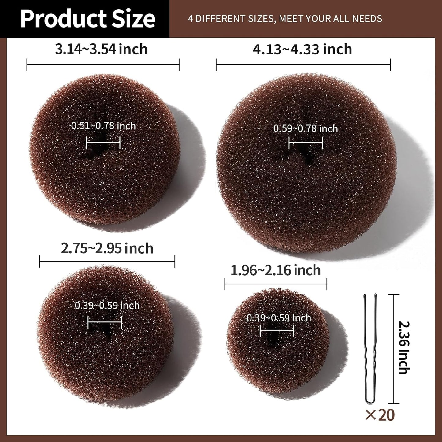 Teenitor Hair Donut, Hair Bun Maker, Black(Extra-large, Large, Medium and Small)