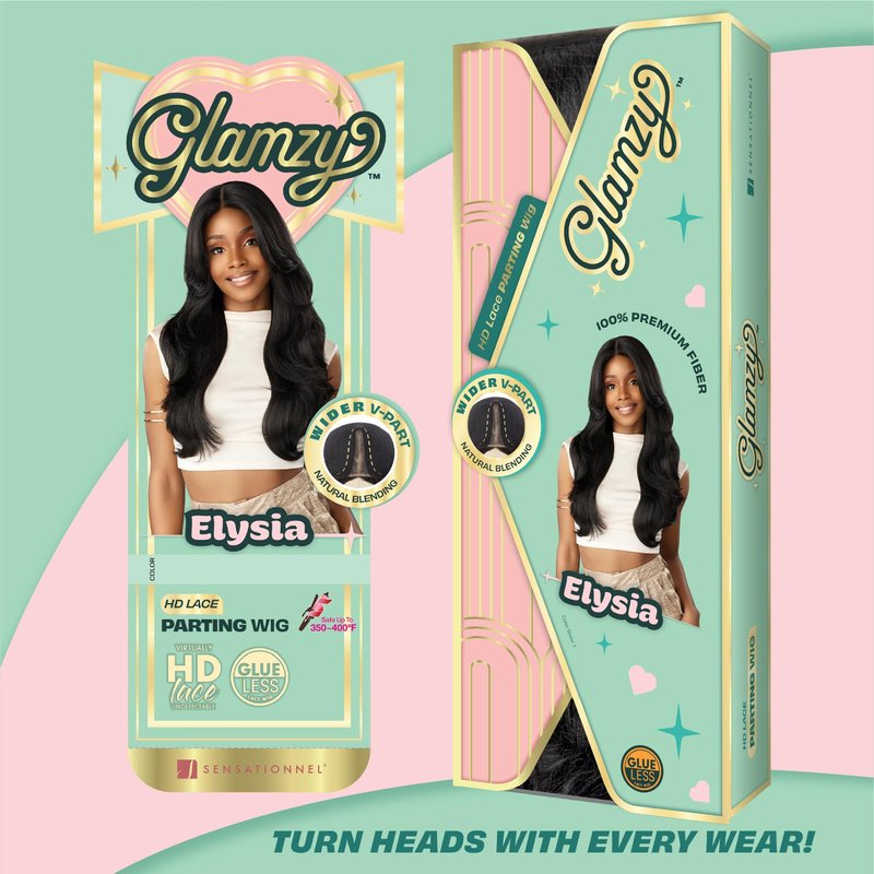 Sensationnel Glamzy Lace Part Wigs - Elysia Glueless Hand Tied Wider V Parting Synthetic Hair (LT613/ASHBROWN)