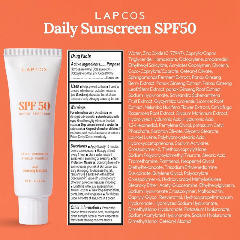 LAPCOS Daily Sunscreen SPF 50 - K Beauty Formula for All Skin Types | 1.76 oz