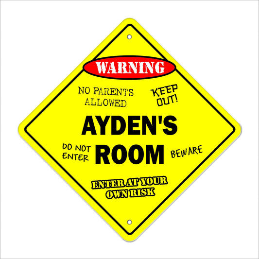 Ayden's Room Sign Crossing Zone Xing | Indoor/Outdoor | 12" Tall Kids Bedroom Decor Door Children's Name boy Girl