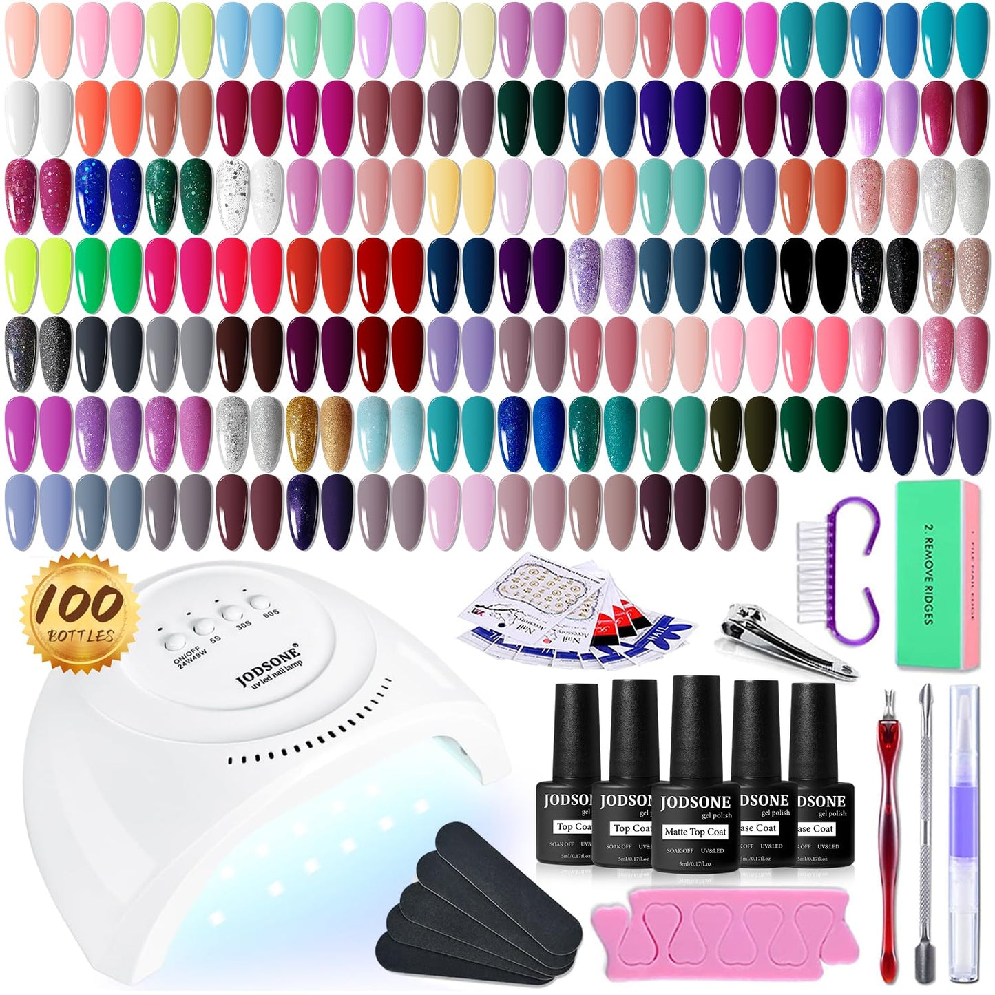 JODSONE Gel Nail Set 20+3 Colors High Shine Gorgeous Gel Polish Base Top Matte Coat Nice Gifts Show Charm
