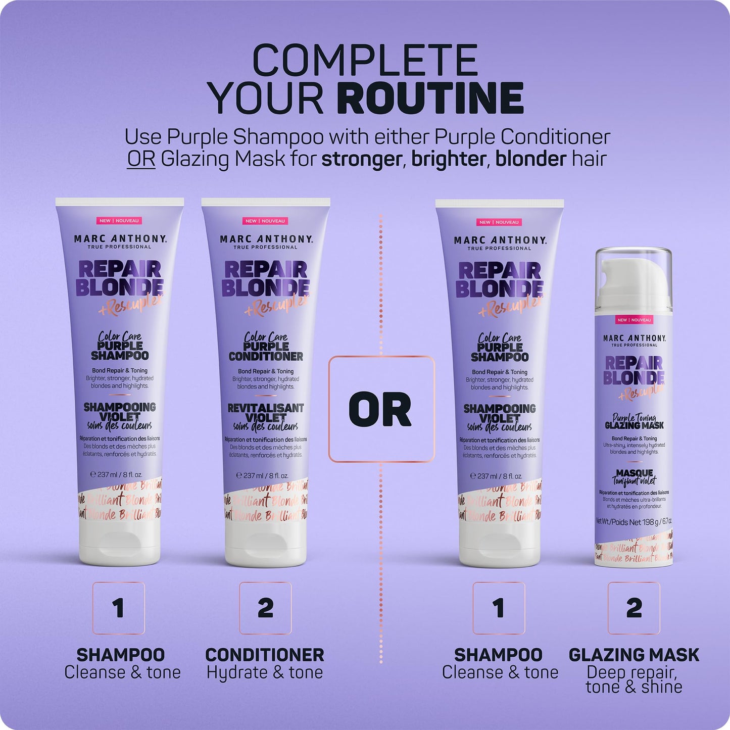 Marc Anthony Bond Repair Purple Hair Conditioner for Blonde & Grey Hair, Blonde Repair - Color-Safe Toning Hair Conditioner Neutralizes Yellow, Brassy Tones & Repairs Weak Broken Bonds