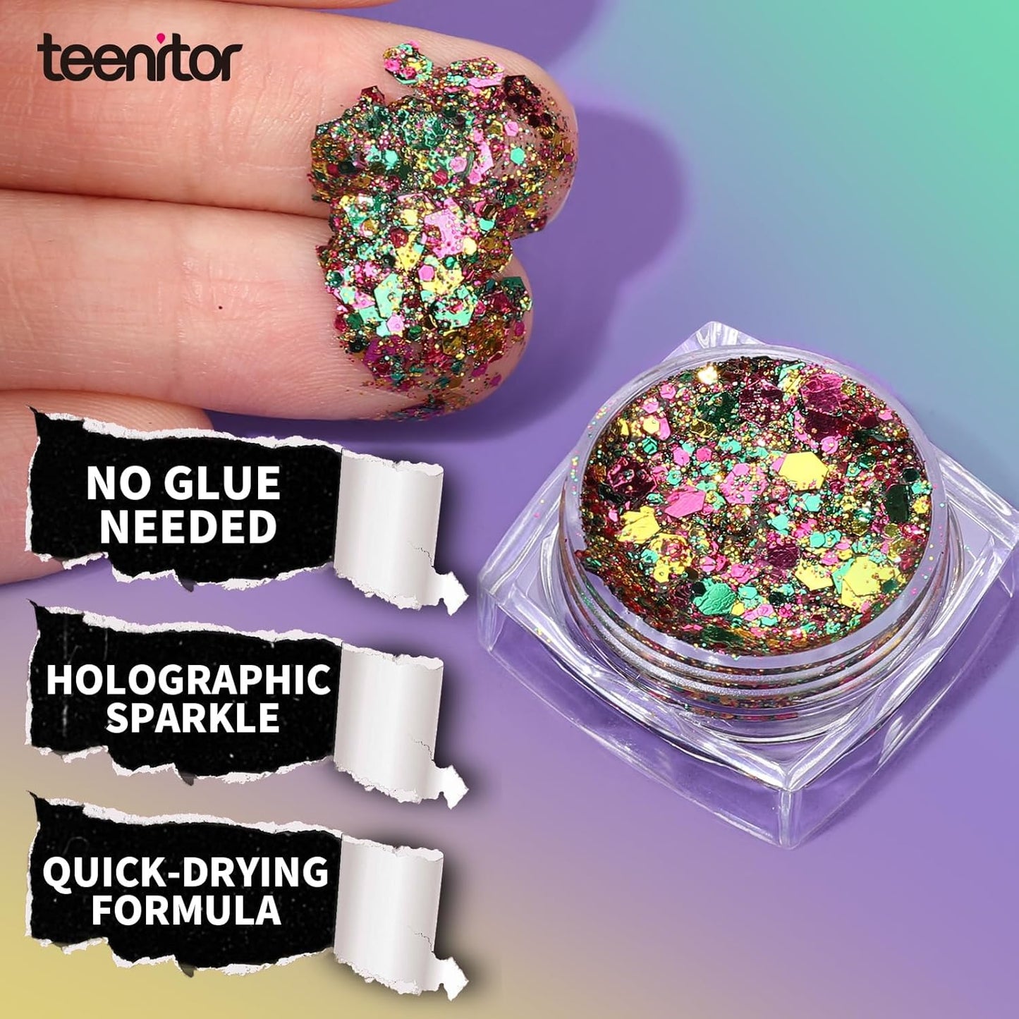 Teenitor 6 Colors Glow in The Dark Glitter Gel, Face Glitter Gel, Body Glitter Hair Glitter for Halloween Makeup UV Black Light Party Cheer Raves Festivals