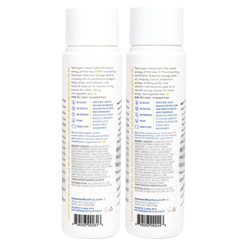 Seaweed Bath Co. Smooth Shampoo and Conditioner Set - Citrus Vanilla - Hydrate With Aloe, Borage Oil, and Broccoli Seed Oil for Sleek, Shiny Hair - 12 oz (Pack of 2)