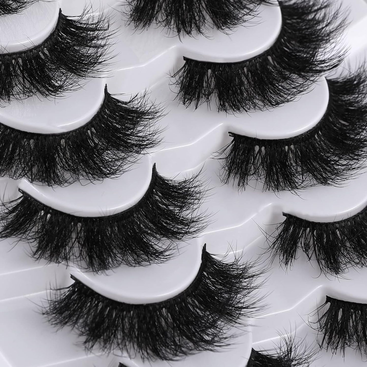 Lashes Eyelashes 8D Fluffy False Eyelashes Wispy Faux Mink Lashes Light Weight Fake Eyelashes Cat Eye Lashes 7 Pairs Pack, Black