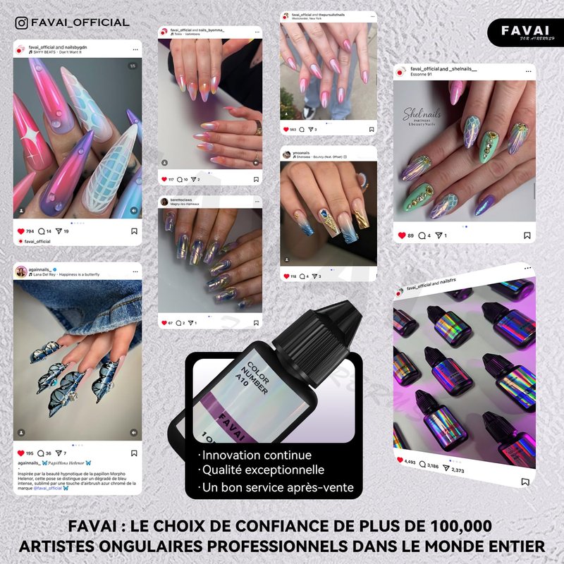FAVAI Iridescent Metallic Airbrush Gel Nail Polish 12 Colors, HEMA Free & Dilution Free, Non-Acetone Shimmer Glitter Gel for French Ombre Salon DIY Nail Art
