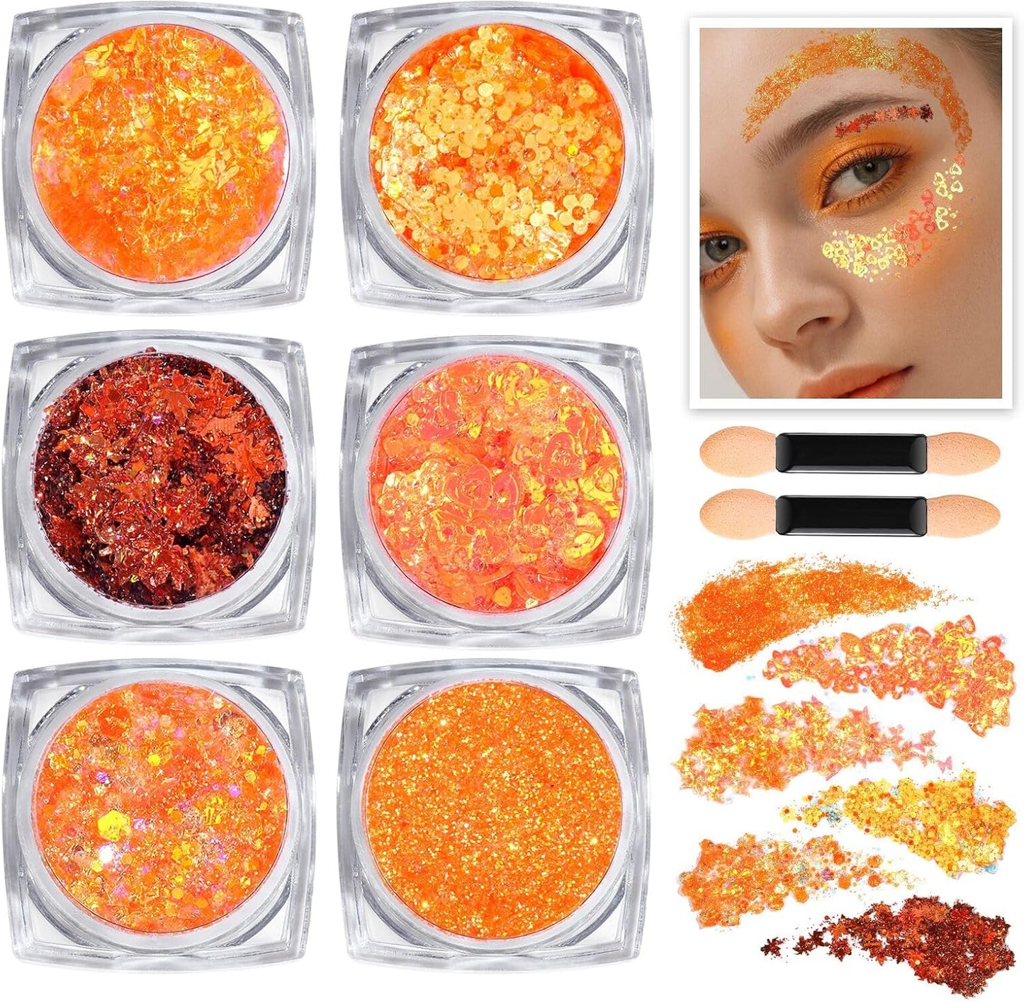 Teenitor Face Glitter Body Glitter, Clear White Body Glitter Gel, Hair Glitter Gel, 6 Shapes Rave Glitter, Mermaid Sequins Makeup Glitters Face Paint, Chunky Sparkling Glitter Gel for Women